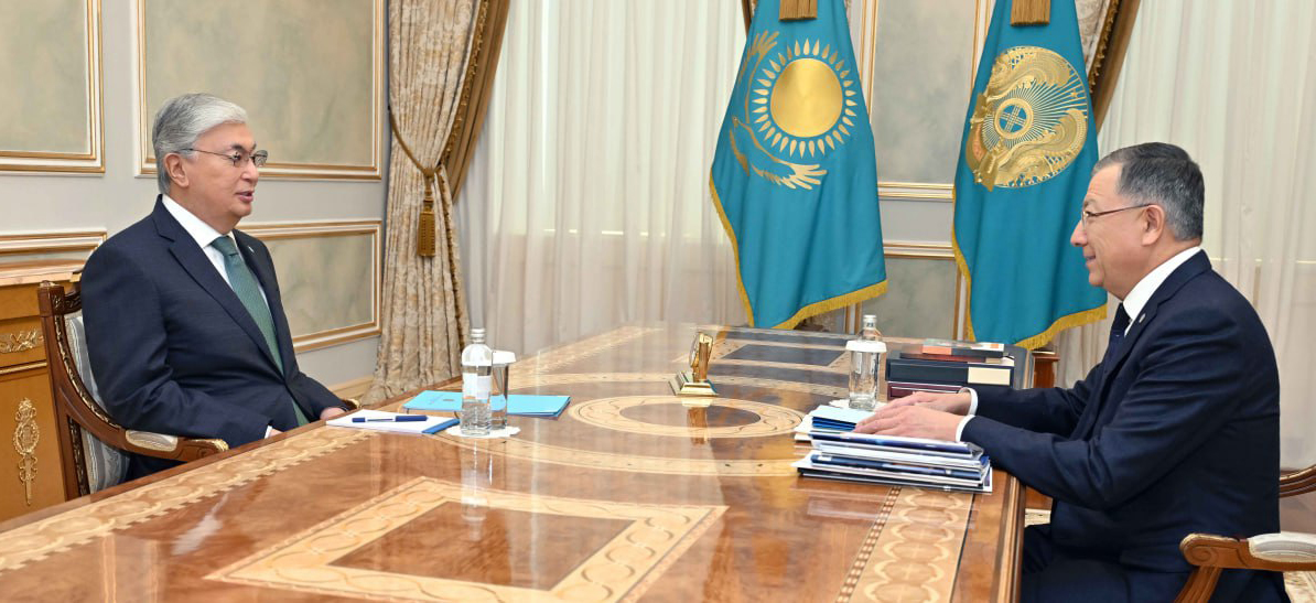The Head of State Kassym-Jomart Tokayev receives rector of al-Farabi Kazakh National University Zhanseit Tuimebayev
