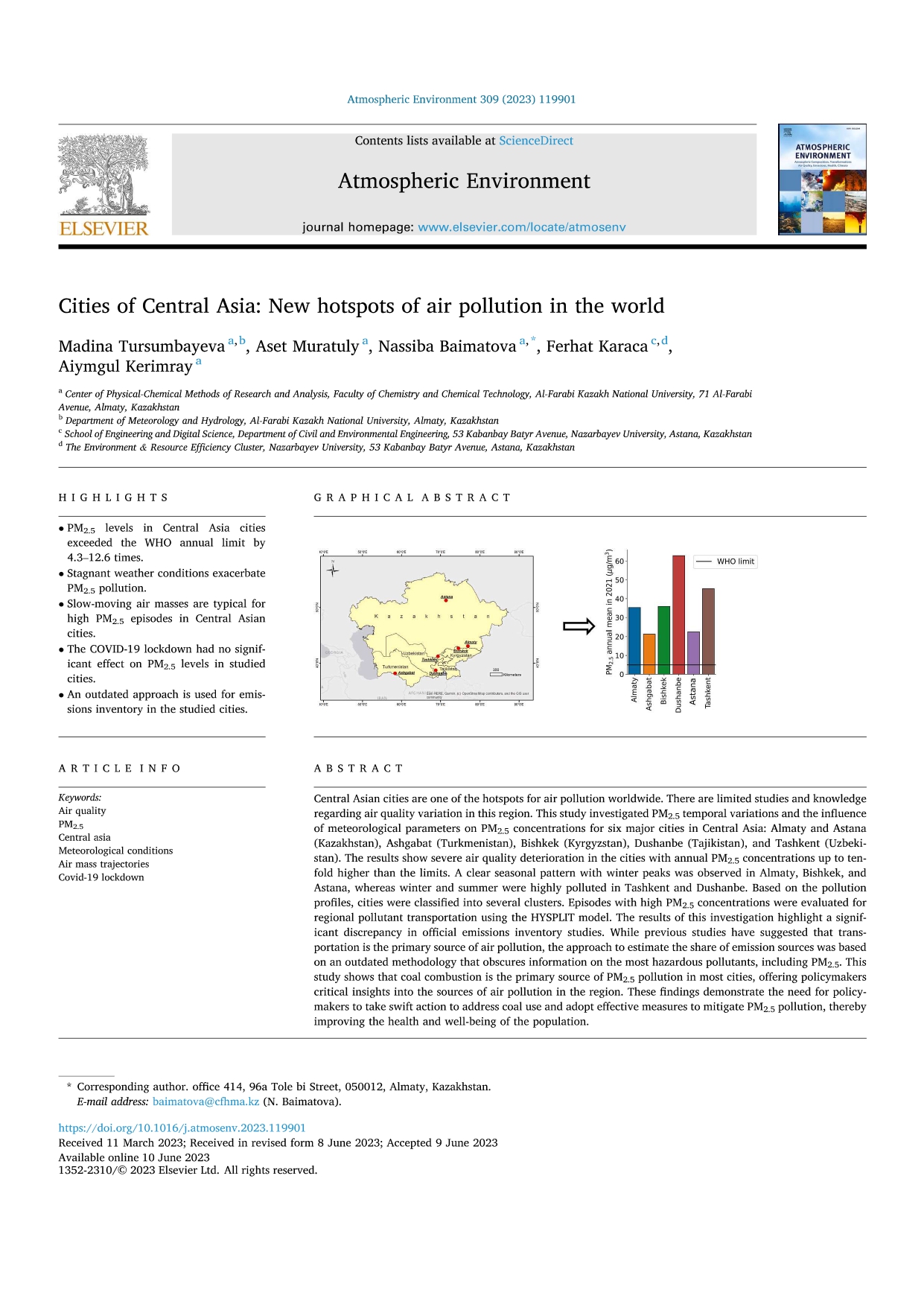 The article "Cities of Central Asia: New hotspots of air pollution in the world" has been published